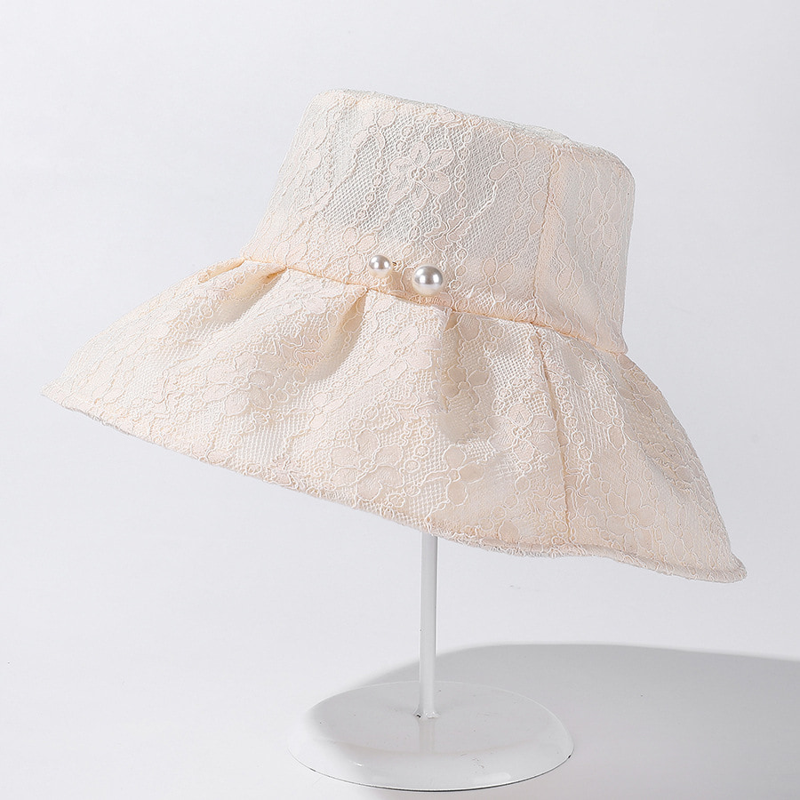 BK00036 Topi Baldi Wanita Musim Panas Mutiara Renda