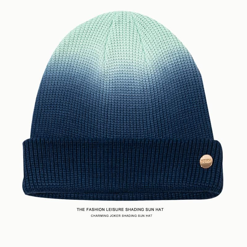 H00009 Topi Rajutan Tie-dye Kecerunan Jalur Pada Musim Gugur Dan Musim Sejuk