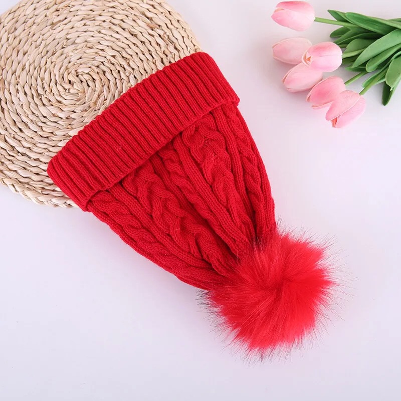 H00027 Dua Lapisan Twist Rajutan Topi Bola Rambut