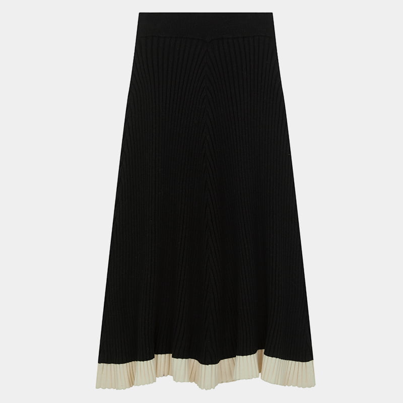 ML2234 Skirt Berkait A-line Hitam Dengan Labuh Putih Splicing