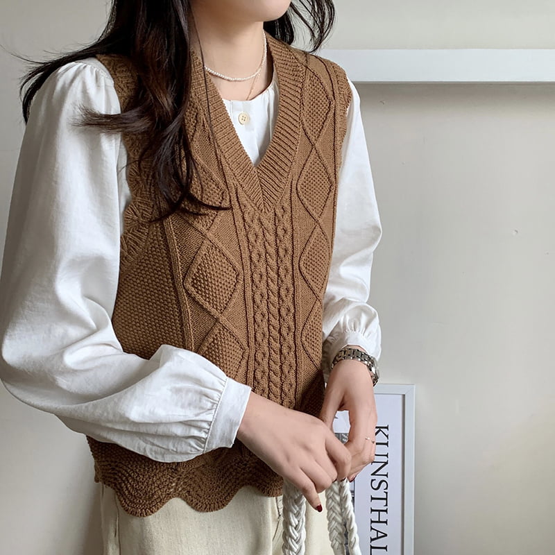 SM-K0025 Musim Bunga/Musim Panas V-leher Warna Pejal Berdada Tunggal Rompi Berkait Wanita