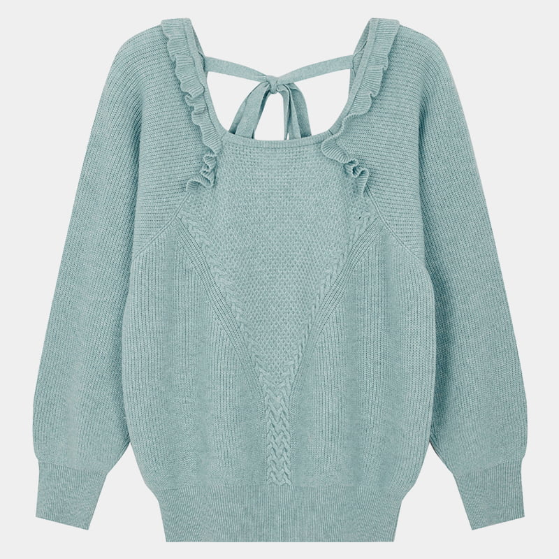 ML2216 Lengan Gelembung Berongga Belakang Dikait Jumper Pullover Sweater