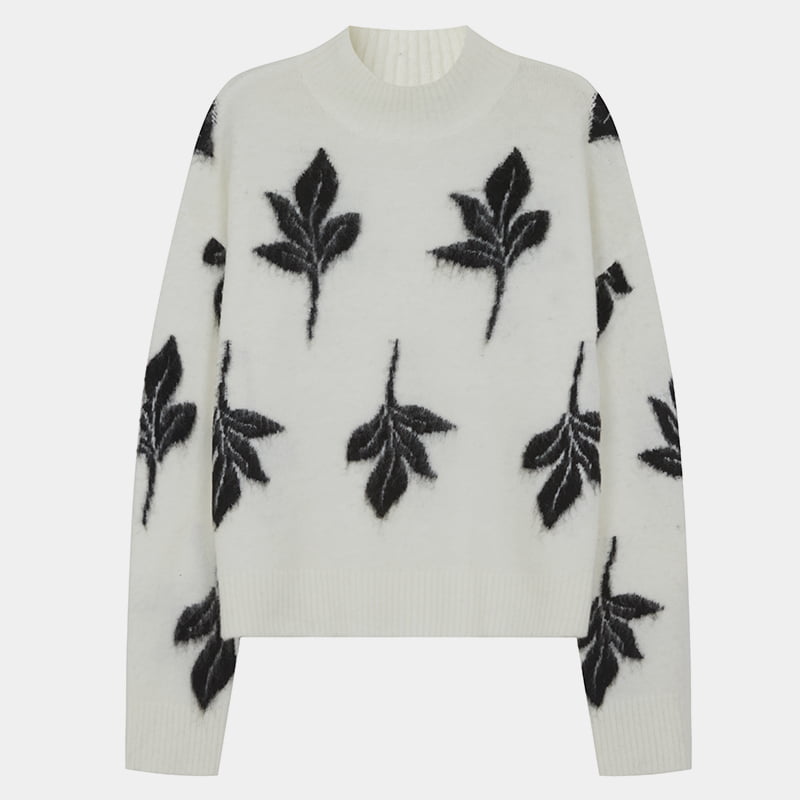 ML2208 Musim Gugur Half Turtleneck Mohair Leaf Woolen Sweater Knitted Jumper
