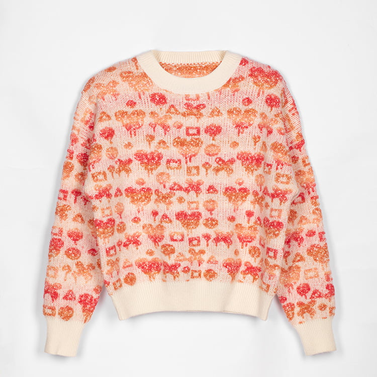 SM-K0038 Sweater Pullover Leher Bulat Pelompat Rajut Corak Tiga Dimensi Manis Wanita