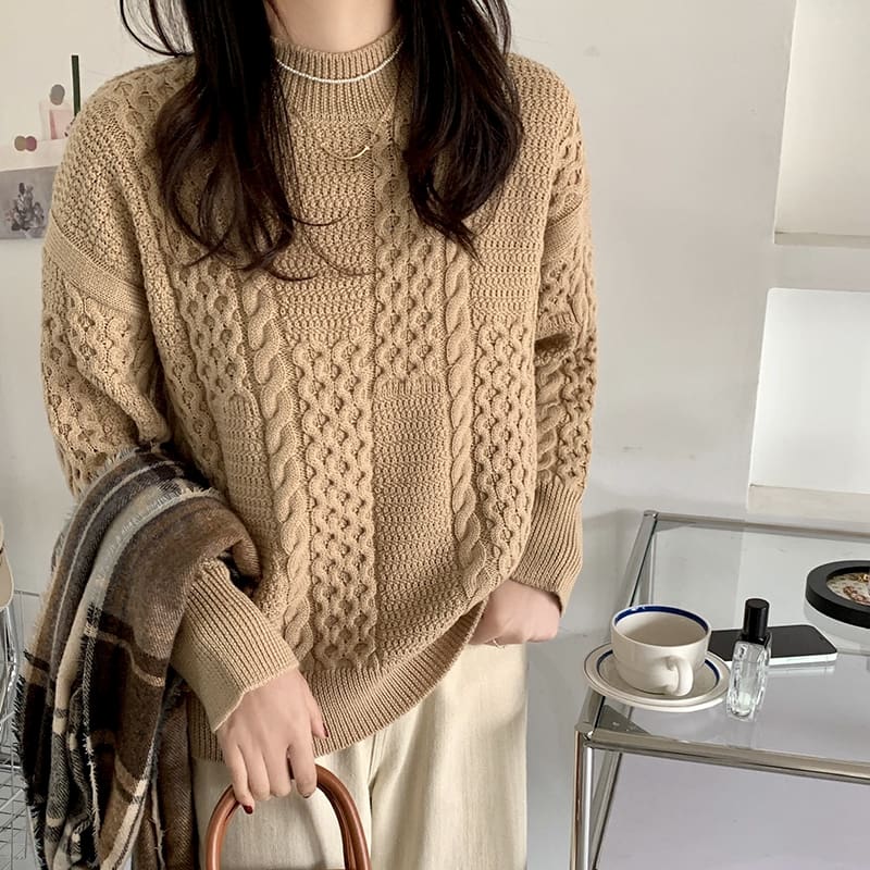 SM-K0024 Twisted Turtleneck Loose Sweater Knitted Jumper SM-K0024 Twisted Turtleneck Loose Sweater Knitted Jumper