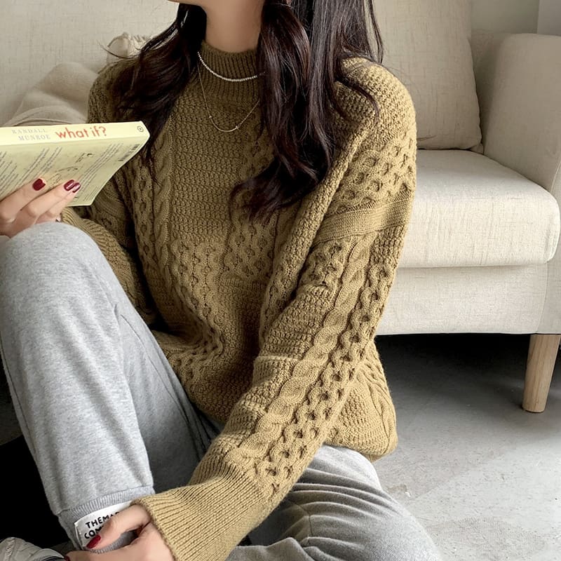 SM-K0024 Twisted Turtleneck Loose Sweater Knitted Jumper SM-K0024 Twisted Turtleneck Loose Sweater Knitted Jumper