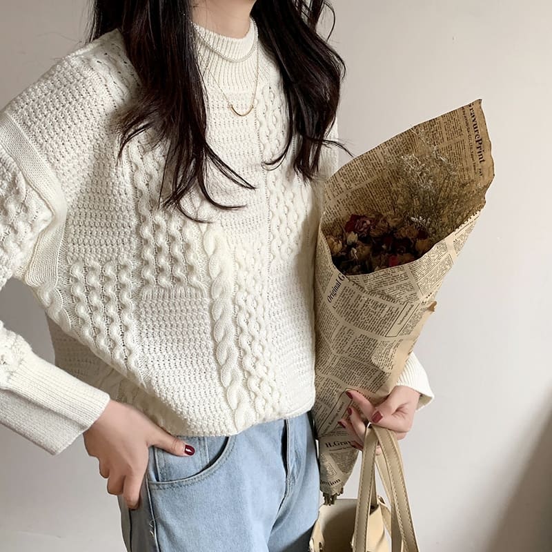 SM-K0024 Twisted Turtleneck Loose Sweater Knitted Jumper SM-K0024 Twisted Turtleneck Loose Sweater Knitted Jumper