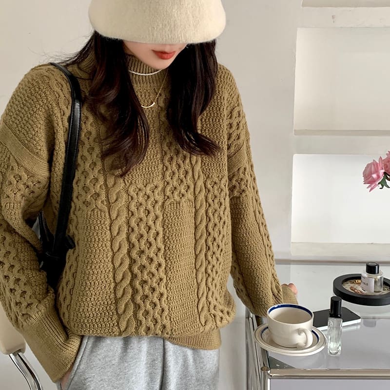 SM-K0024 Twisted Turtleneck Loose Sweater Knitted Jumper SM-K0024 Twisted Turtleneck Loose Sweater Knitted Jumper