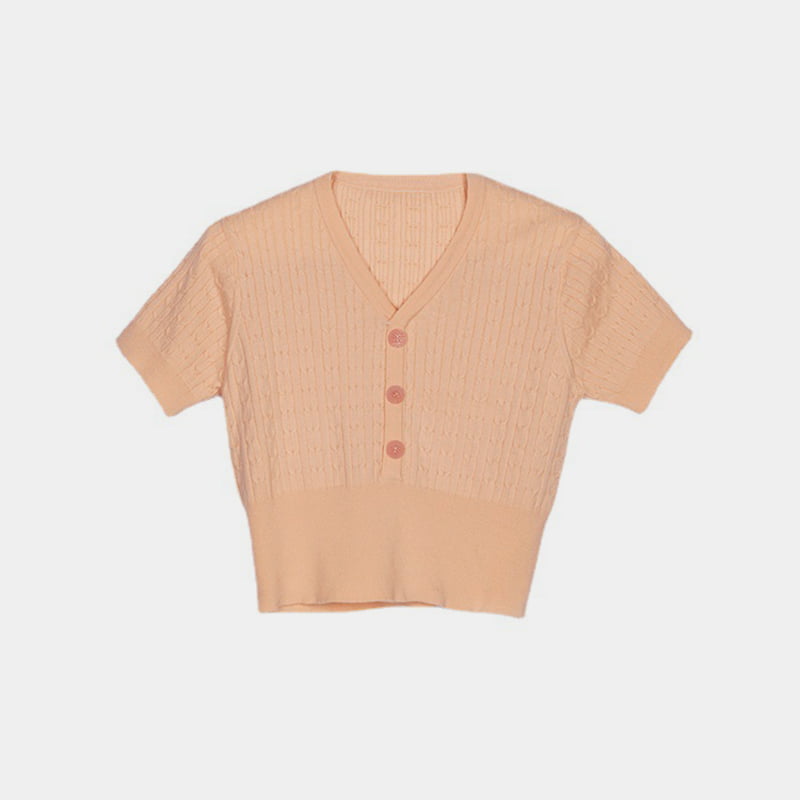 SM-K0002 Linen Tiruan V-Neck Cropped Pelompat rajutan Fit Slim Wanita