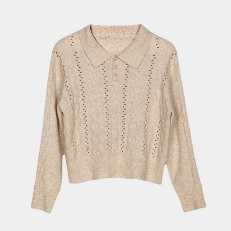 SM-K0012 Musim Bunga Musim Gugur Polo Lapel Warna Pepejal Pelompat Dikait Bawah Berongga SM-K0012 Musim Bunga Musim Gugur Polo Lapel Warna Pepejal Pelompat Dikait Bawah Berongga