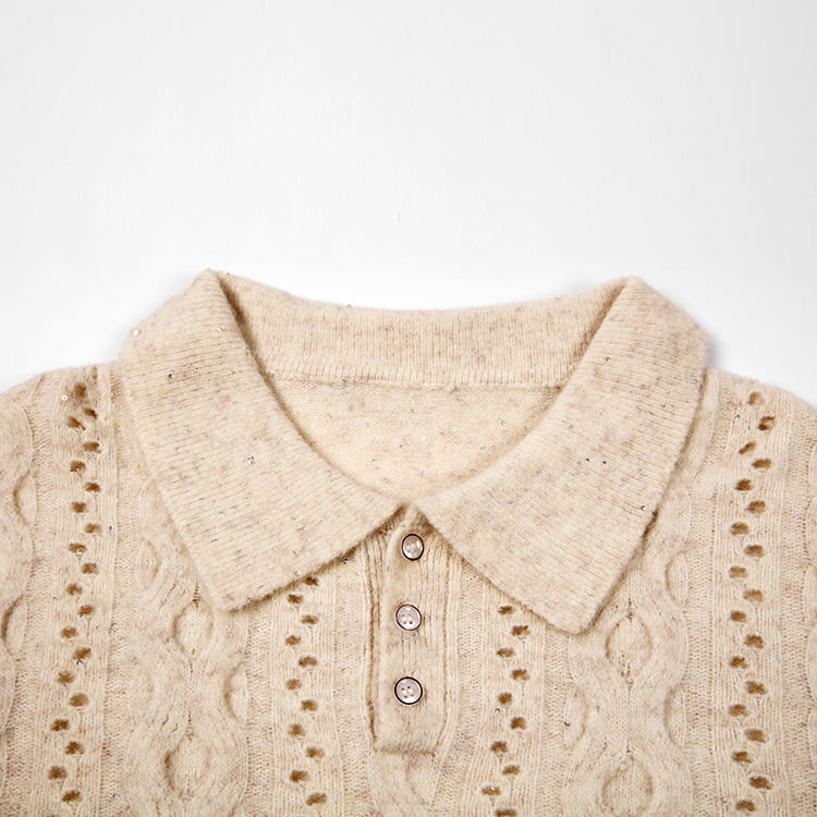 SM-K0012 Musim Bunga Musim Gugur Polo Lapel Warna Pepejal Pelompat Dikait Bawah Berongga SM-K0012 Musim Bunga Musim Gugur Polo Lapel Warna Pepejal Pelompat Dikait Bawah Berongga