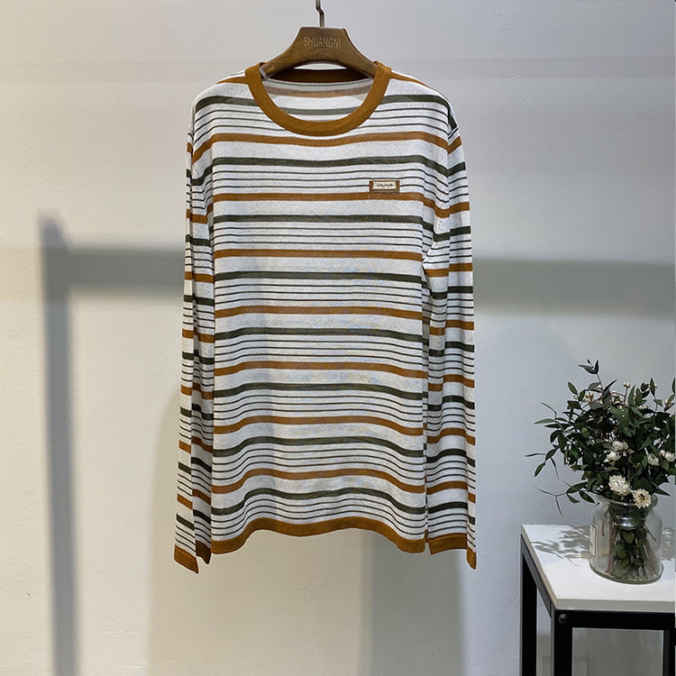 SM-K0004 Kru Lengan Panjang Berjalur Longgar Sunblock Knitted Jumper