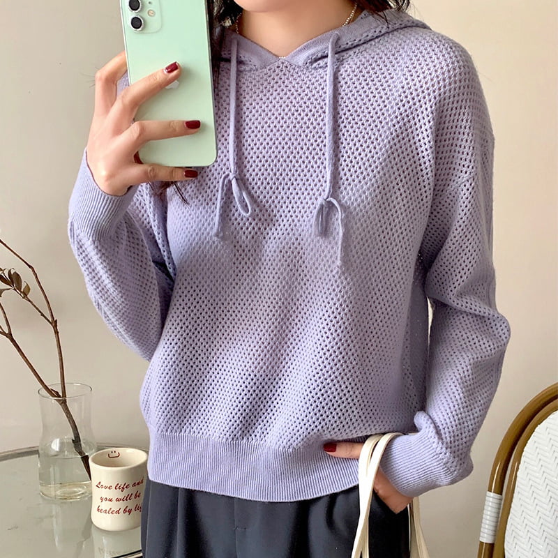 SM-K0018 Spring Hollow Hooded Sweater Wanita Rajutan Jumper SM-K0018 Spring Hollow Hooded Sweater Wanita Rajutan Jumper