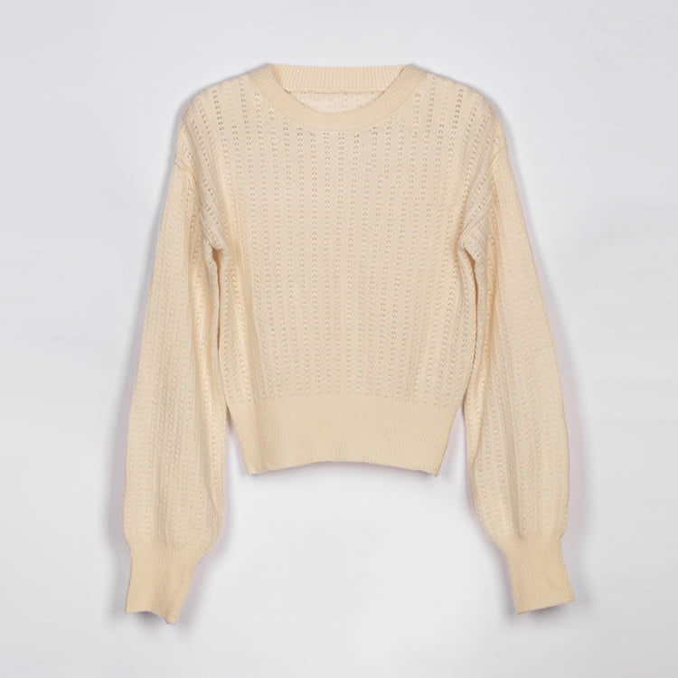 SM-K0020 Musim Gugur Musim Sejuk Campuran Bulu Leher Bulat Lengan Tanglung Wanita Rajutan Jumper