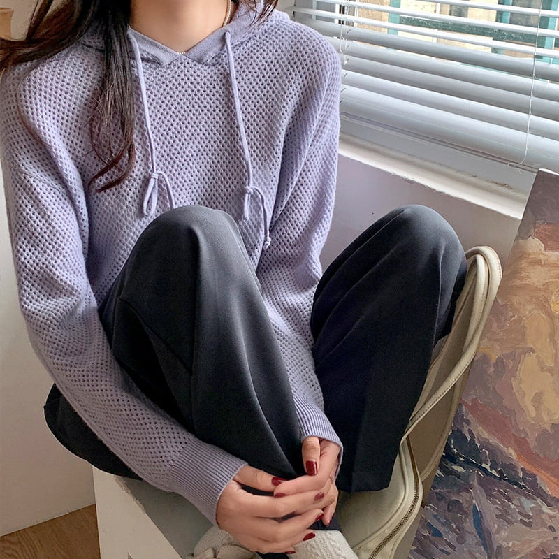 SM-K0018 Spring Hollow Hooded Sweater Wanita Rajutan Jumper SM-K0018 Spring Hollow Hooded Sweater Wanita Rajutan Jumper