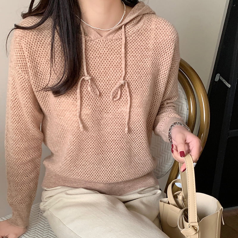SM-K0018 Spring Hollow Hooded Sweater Wanita Rajutan Jumper SM-K0018 Spring Hollow Hooded Sweater Wanita Rajutan Jumper