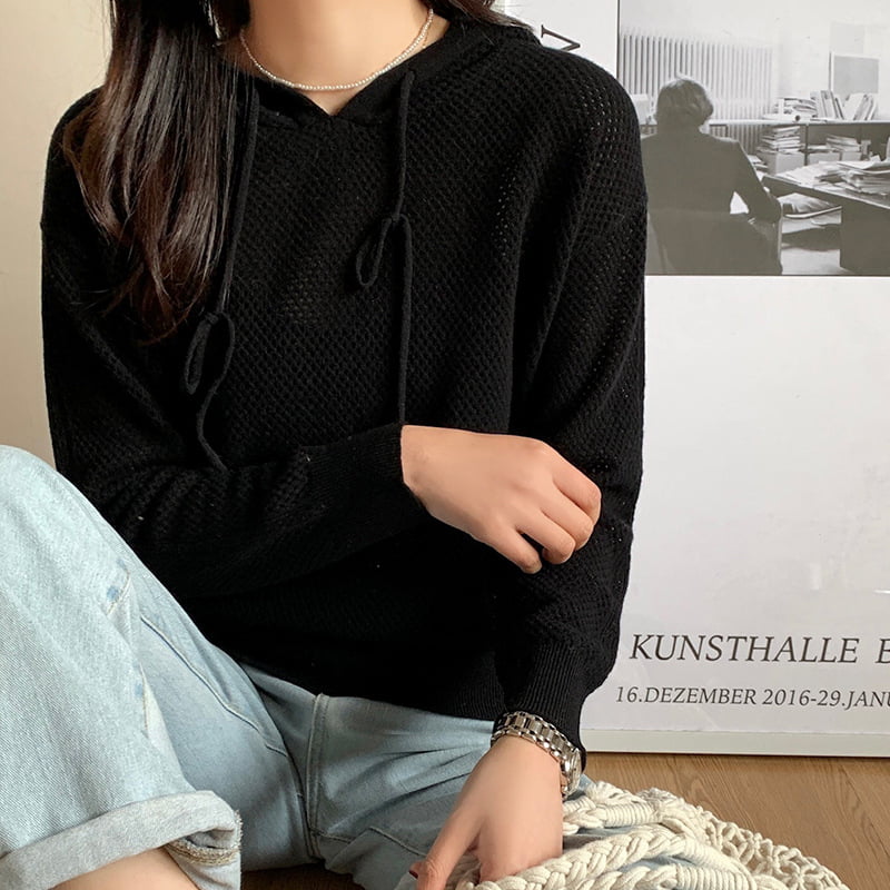 SM-K0018 Spring Hollow Hooded Sweater Wanita Rajutan Jumper SM-K0018 Spring Hollow Hooded Sweater Wanita Rajutan Jumper