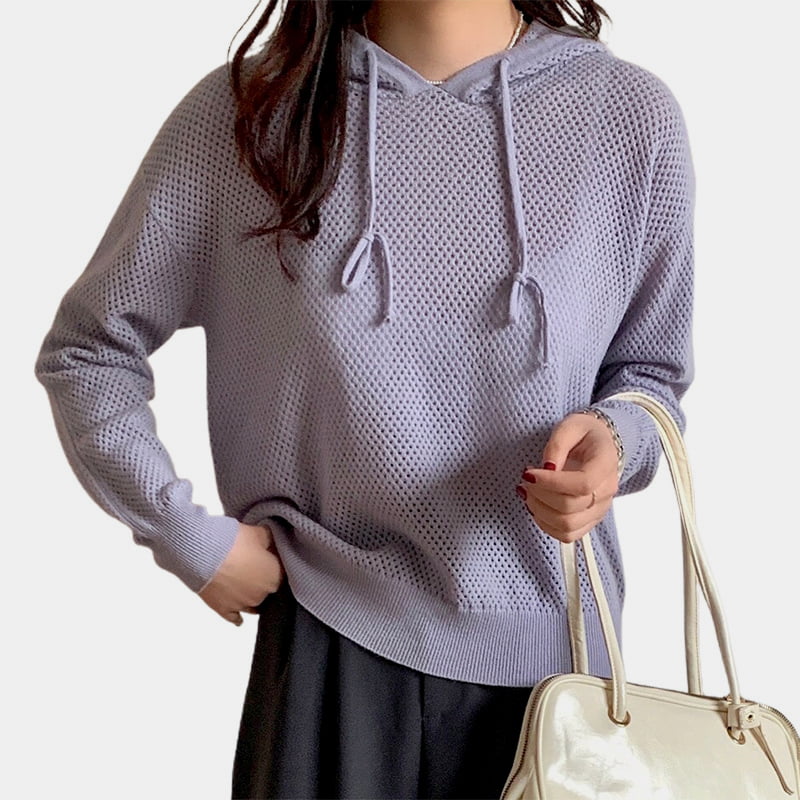 SM-K0018 Spring Hollow Hooded Sweater Wanita Rajutan Jumper SM-K0018 Spring Hollow Hooded Sweater Wanita Rajutan Jumper