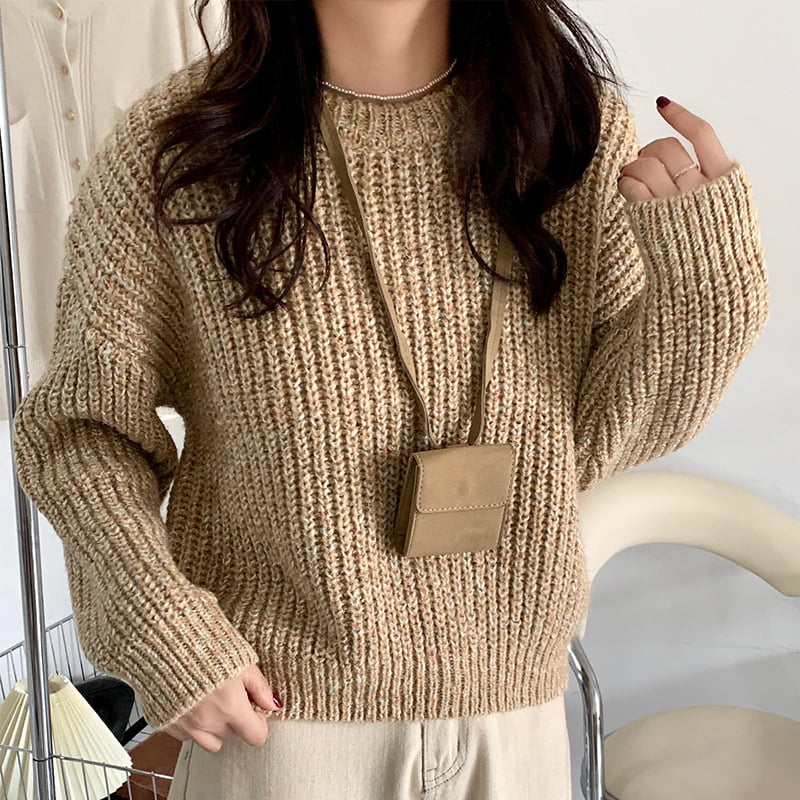 SM-K0028 Spring Lazy Crew Leher Berwarna-warni Lembut Berlilin Lengan Panjang Pelompat Rajutan