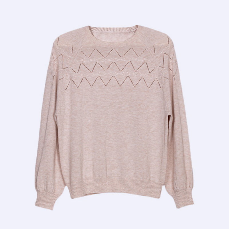 SM-K0042 Longgar Lengan Panjang Berkait Jumper Nipis Beralun Berongga Berikat Bawah Baju