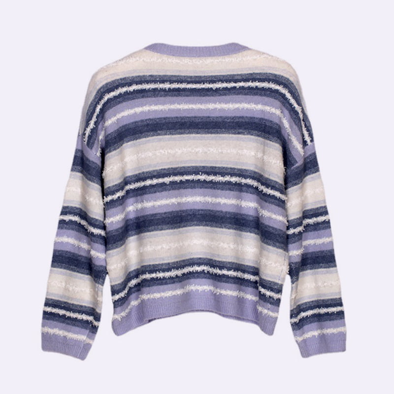 SM-K0047 Kecerunan Berjalur Tampalan Manis Longgar Leher Bulat Dikait Pelompat SM-K0047 Kecerunan Berjalur Tampalan Manis Longgar Leher Bulat Dikait Pelompat