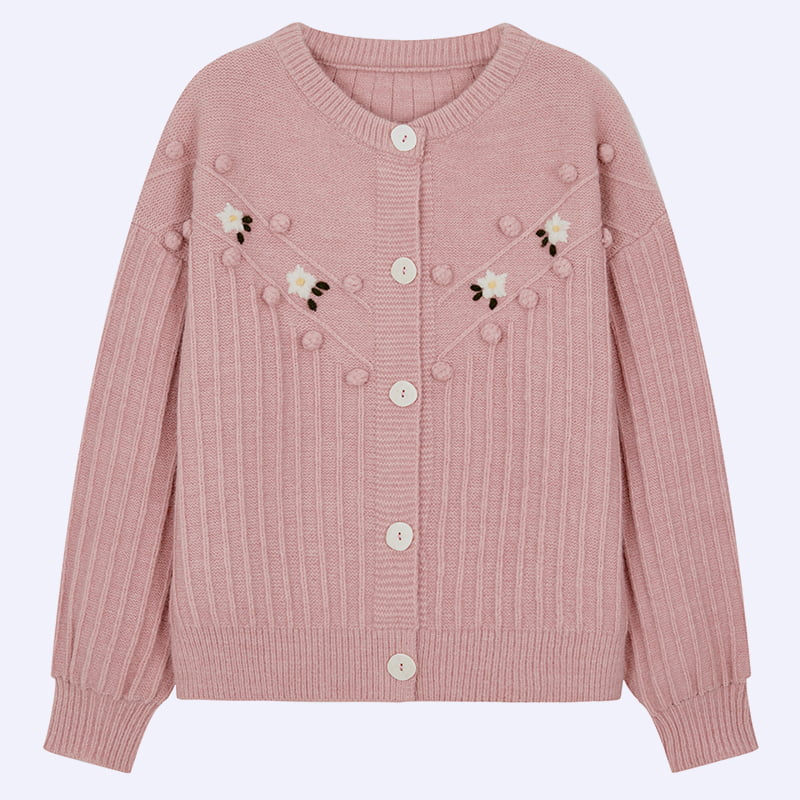 ML2211 Sweater Cardigan Rajutan Lengan Sedut Kru Leher Comel