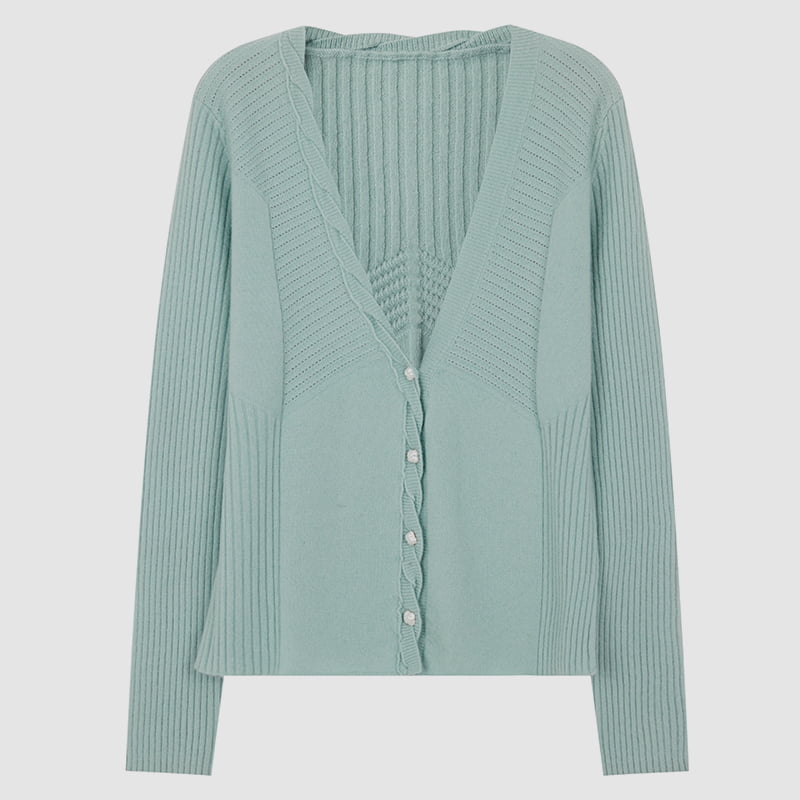 ML2218 V-Neck Twist Kardigan Knit Berdada Tunggal Dengan Butang Kelopak ML2218 V-Neck Twist Kardigan Knit Berdada Tunggal Dengan Butang Kelopak
