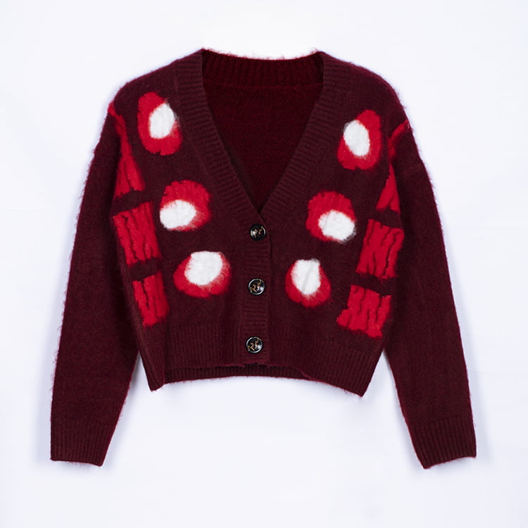 SM-K0030 Jacquard Musim Gugur/Musim Sejuk Berwarna Kontras Kardigan Berkait Tebal Wanita SM-K0030 Jacquard Musim Gugur/Musim Sejuk Berwarna Kontras Kardigan Berkait Tebal Wanita