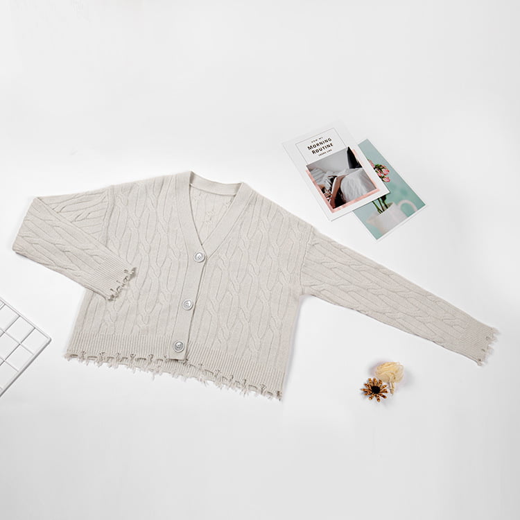 SM-K0013 Musim Gugur/Musim Sejuk Sweater Twist Tiga Dimensi Kardigan Rajutan Leher V SM-K0013 Musim Gugur/Musim Sejuk Sweater Twist Tiga Dimensi Kardigan Rajutan Leher V