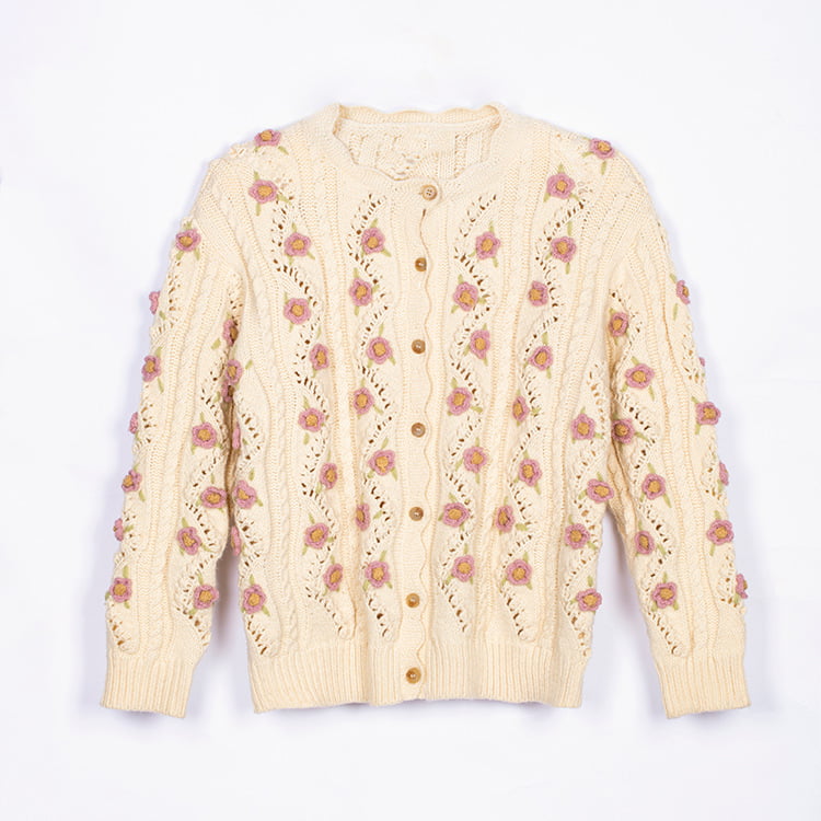 SM-K0008 Longgar Retro Manual Cangkuk Sweater Lengan Panjang Kardigan Berkait Wanita