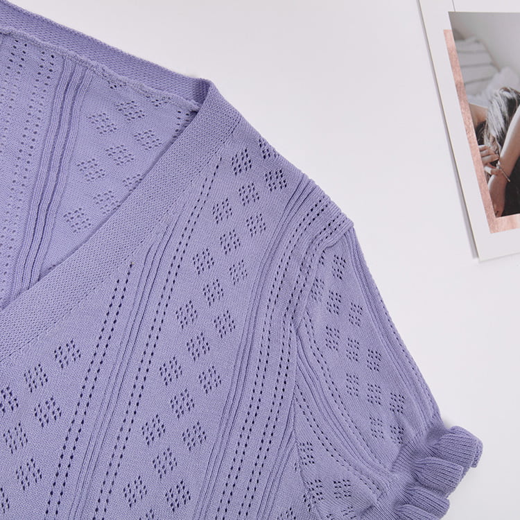 SM-K0015 Musim Panas V-leher Pendek Nipis Lengan Pendek Berongga Keluar Sutera Ais Kardigan Knit SM-K0015 Musim Panas V-leher Pendek Nipis Lengan Pendek Berongga Keluar Sutera Ais Kardigan Knit