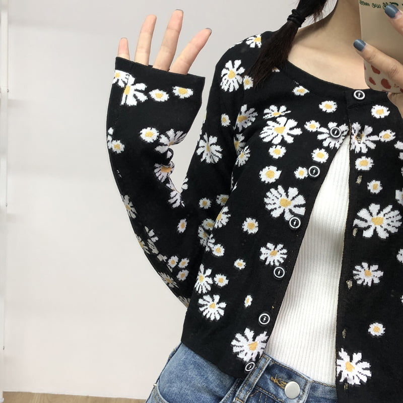 SM-K0009 Kecil Daisy Knitted Sweater Wanita Slim Knitted Cardigan Jacket SM-K0009 Kecil Daisy Knitted Sweater Wanita Slim Knitted Cardigan Jacket