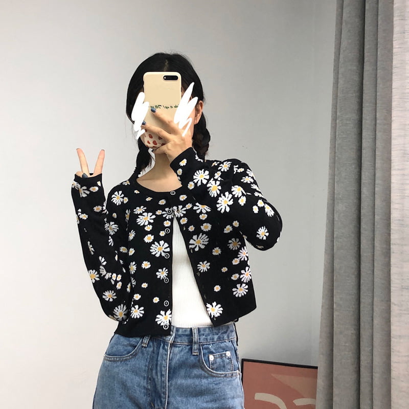SM-K0009 Kecil Daisy Knitted Sweater Wanita Slim Knitted Cardigan Jacket SM-K0009 Kecil Daisy Knitted Sweater Wanita Slim Knitted Cardigan Jacket