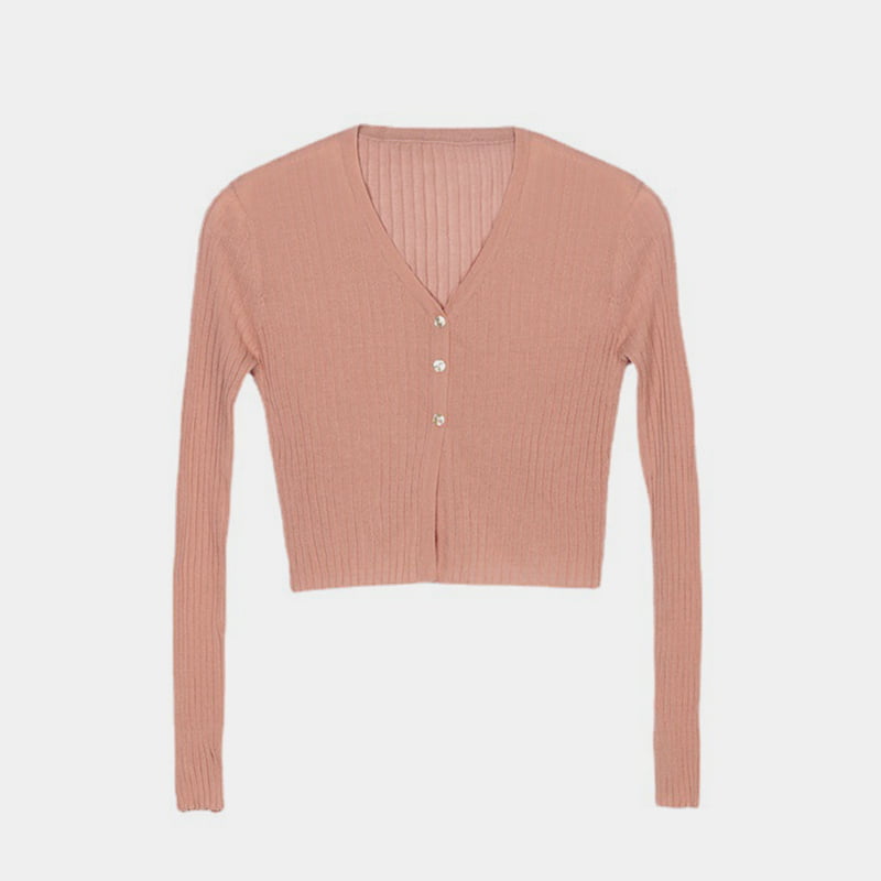 SM-K0005 Jalur Menegak Linen Pendek Kardigan Berkait Jaket Pelindung Matahari Butang Cangkang Musim Panas Wanita