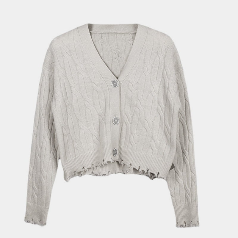 SM-K0013 Musim Gugur/Musim Sejuk Sweater Twist Tiga Dimensi Kardigan Rajutan Leher V