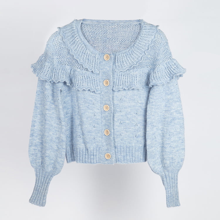 SM-K0007 Sweet Multi Lace Lace Collar Mohair Knitted Cardigan