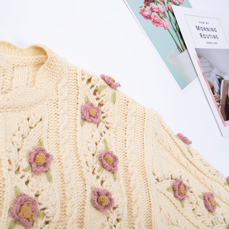 SM-K0008 Longgar Retro Manual Cangkuk Sweater Lengan Panjang Kardigan Berkait Wanita SM-K0008 Longgar Retro Manual Cangkuk Sweater Lengan Panjang Kardigan Berkait Wanita