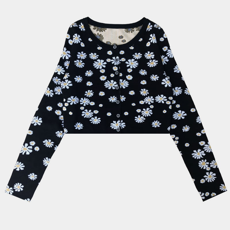 SM-K0009 Kecil Daisy Knitted Sweater Wanita Slim Knitted Cardigan Jacket
