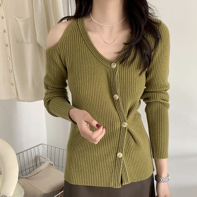 SM-K0022 V-neck Off-shoulder Slim Dan Rekaan Niche Cardigan Berkait Lengan Panjang SM-K0022 V-neck Off-shoulder Slim Dan Rekaan Niche Cardigan Berkait Lengan Panjang