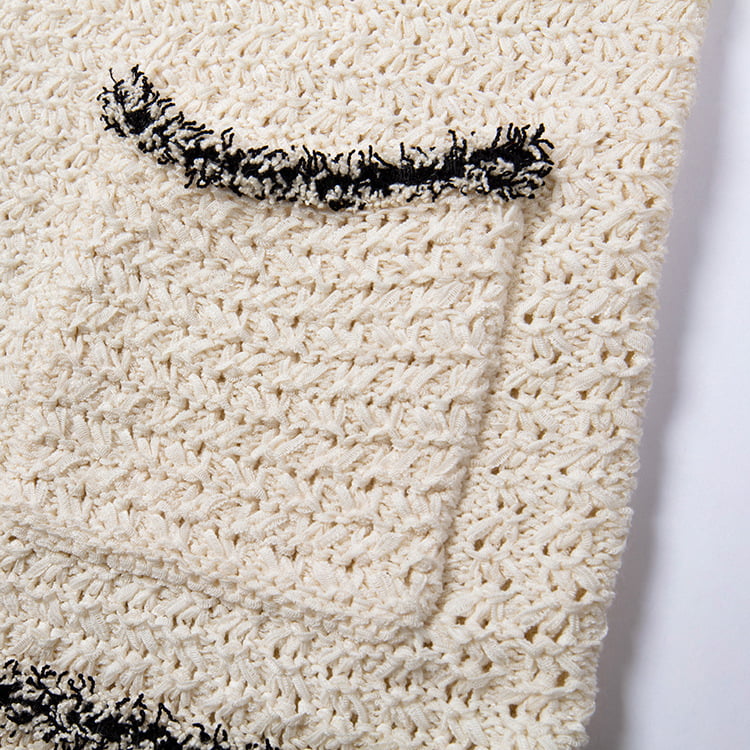 SM-K0049 Warna Kontras Leher Bulat Haruman Kecil Berjumbai Kardigan Rajutan SM-K0049 Warna Kontras Leher Bulat Haruman Kecil Berjumbai Kardigan Rajutan