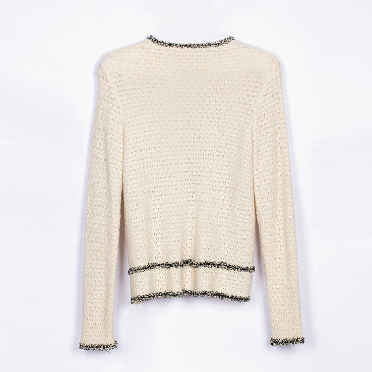 SM-K0049 Warna Kontras Leher Bulat Haruman Kecil Berjumbai Kardigan Rajutan SM-K0049 Warna Kontras Leher Bulat Haruman Kecil Berjumbai Kardigan Rajutan