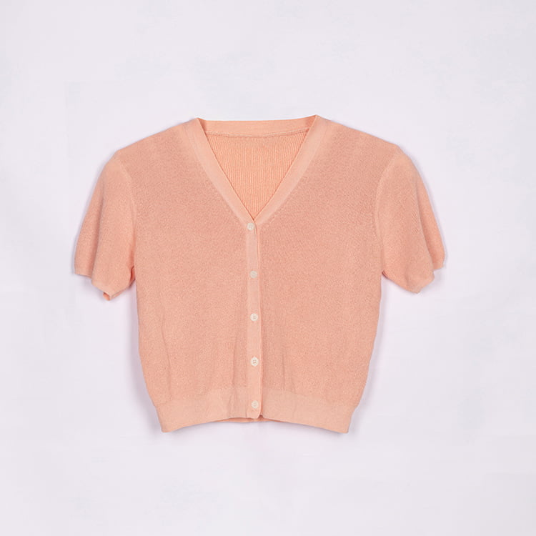 SM-K0046 Leher V Berbutang Linen Ais Pendek Slim Fit Cardigan Berkait Lengan Pendek