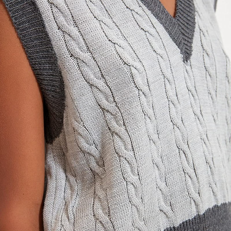 SM-K0100 V-neck Knit Vest Kontras Cantik SM-K0100 V-neck Knit Vest Kontras Cantik