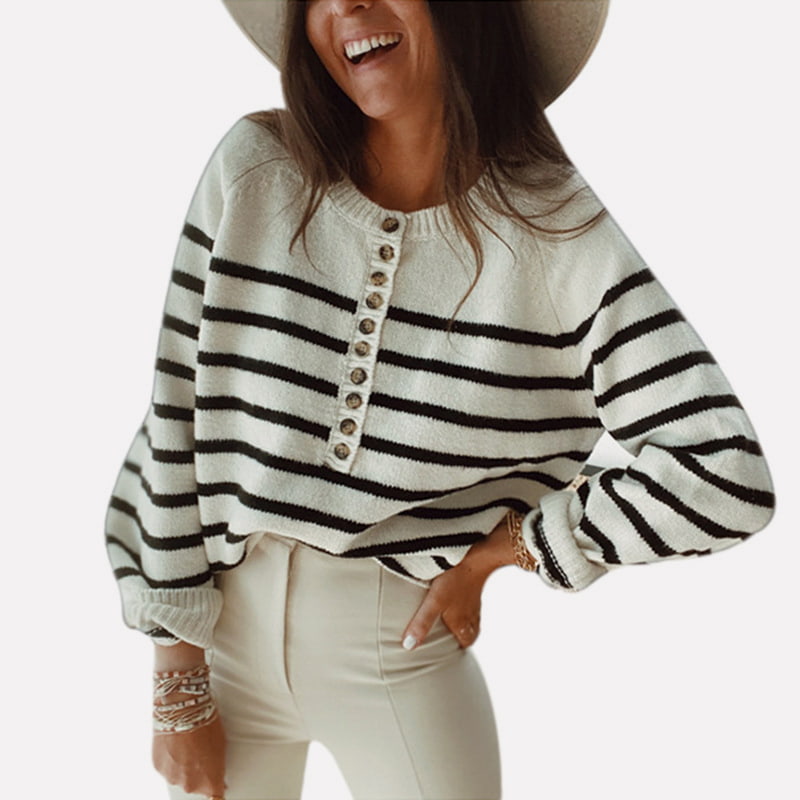 SM-K0099 Crew Neck Stripe Knitted Jumper Sweater Kasual SM-K0099 Crew Neck Stripe Knitted Jumper Sweater Kasual