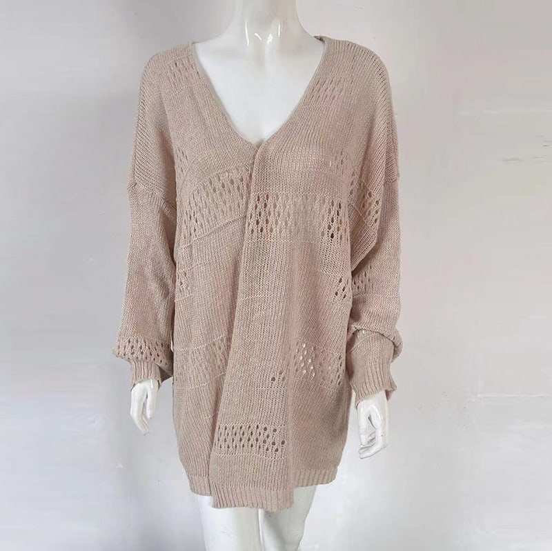 SM-K0081 Warna Pepejal V-leher Potongan Kot Sweater Cardigan Berkait