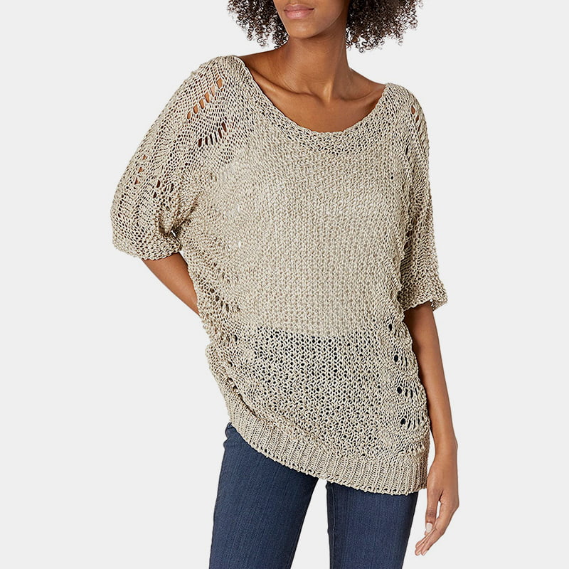 SM-K0060 Leher Kru Berongga Berkait Jumper Pelindung Matahari Lengan Pendek