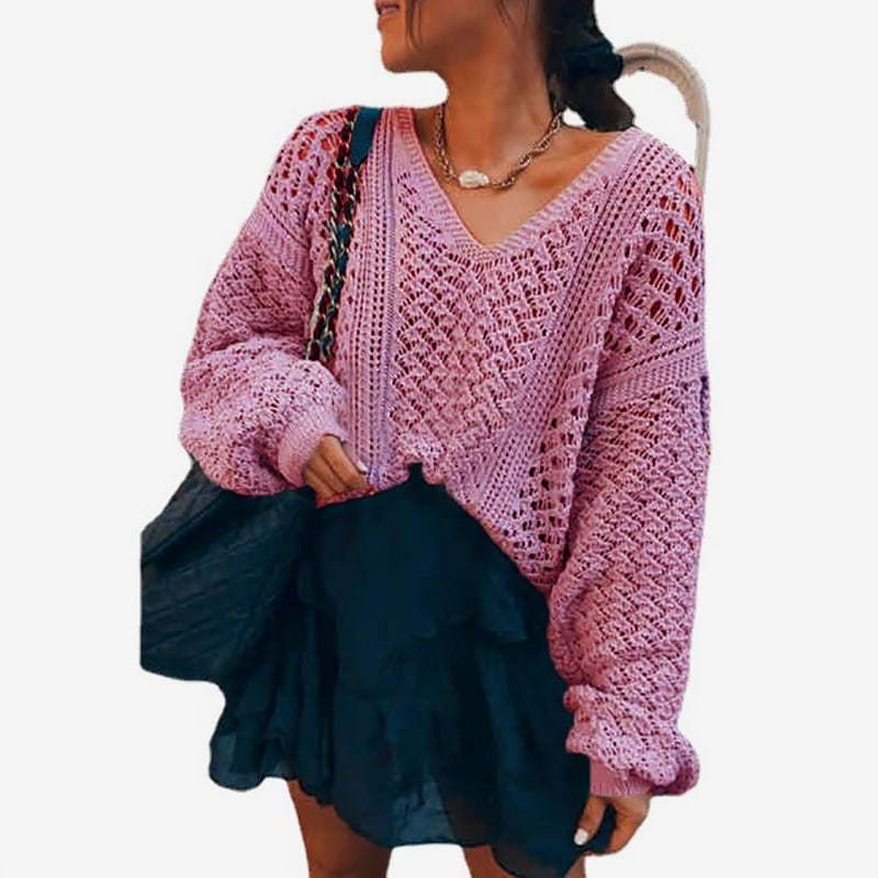 SM-K0082 Warna Pepejal V-neck Hollow Knit Pullover Sweater Knitted Jumper SM-K0082 Warna Pepejal V-neck Hollow Knit Pullover Sweater Knitted Jumper