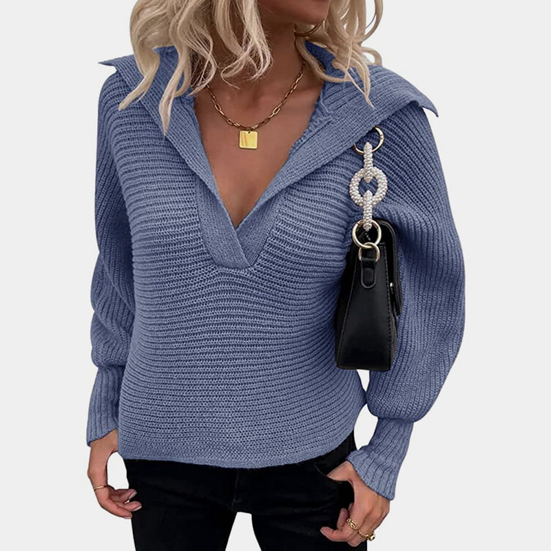 SM-K0075 V-Neck Lantern Lengan Panjang Lose Solid Knitted Jumper SM-K0075 V-Neck Lantern Lengan Panjang Lose Solid Knitted Jumper