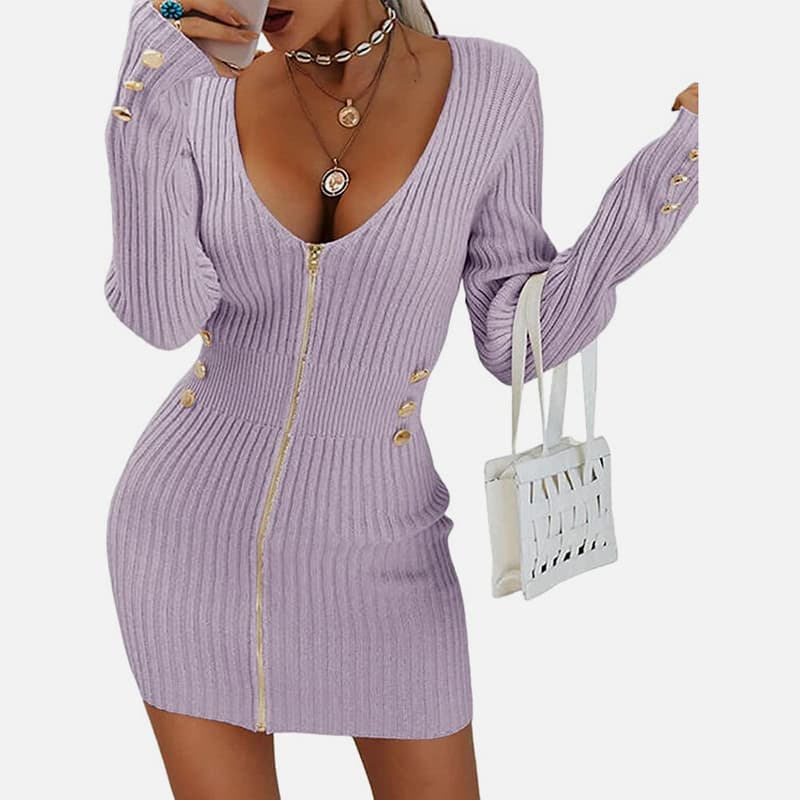 SM-K0078 V-Neck Lengan Panjang Zip Pakaian Berkait Nipis Pendek SM-K0078 V-Neck Lengan Panjang Zip Pakaian Berkait Nipis Pendek