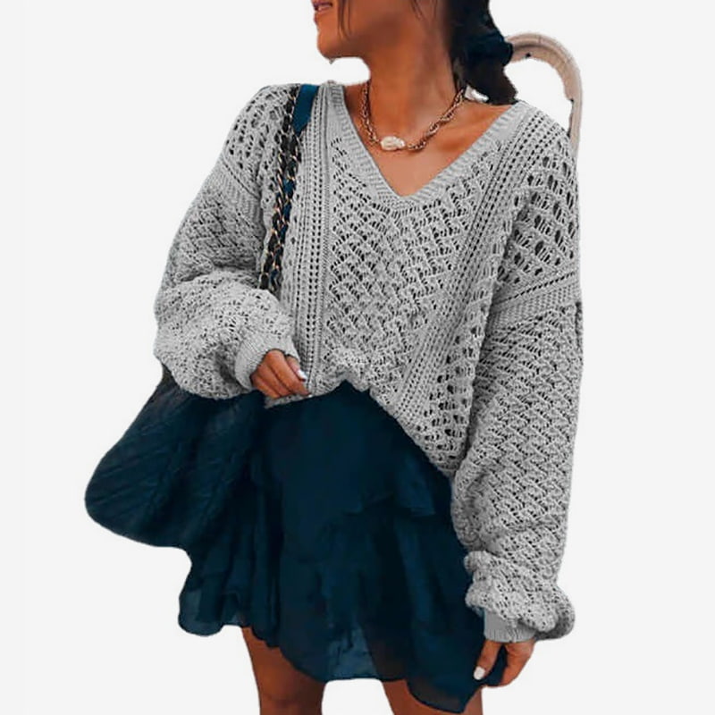 SM-K0082 Warna Pepejal V-neck Hollow Knit Pullover Sweater Knitted Jumper SM-K0082 Warna Pepejal V-neck Hollow Knit Pullover Sweater Knitted Jumper